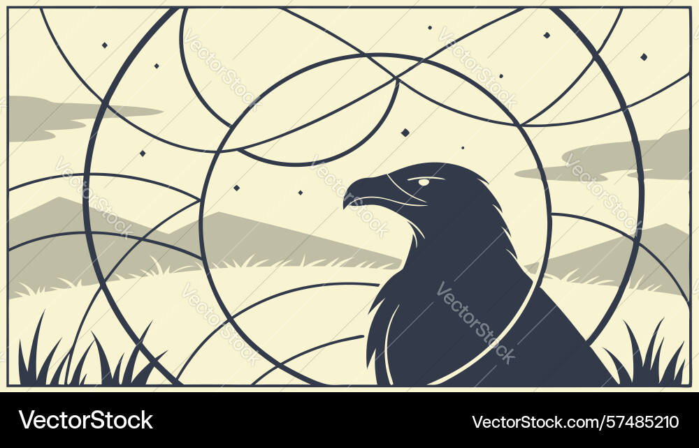 Raven with abstract circular pattern background vector image