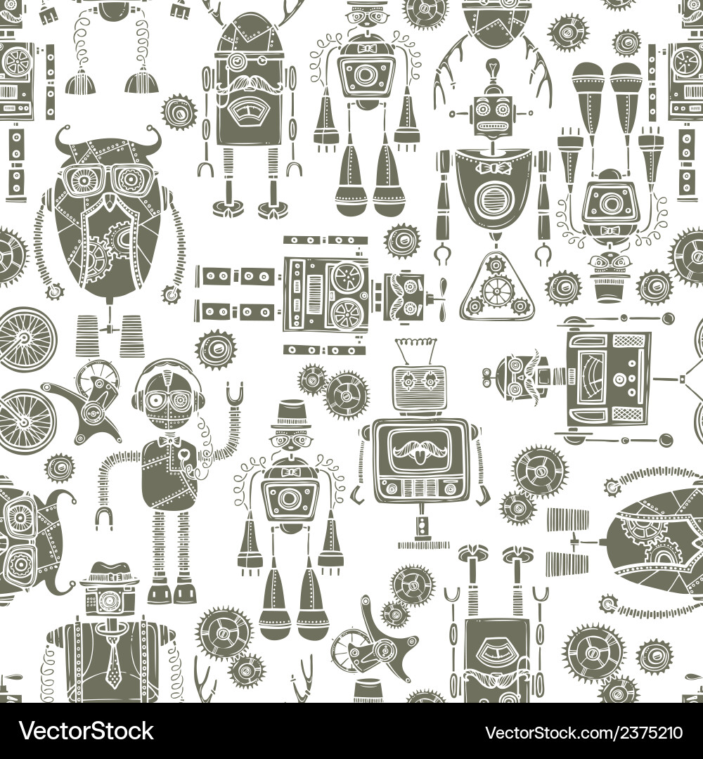 Robot Seamless Pattern - Retro Tech vector image