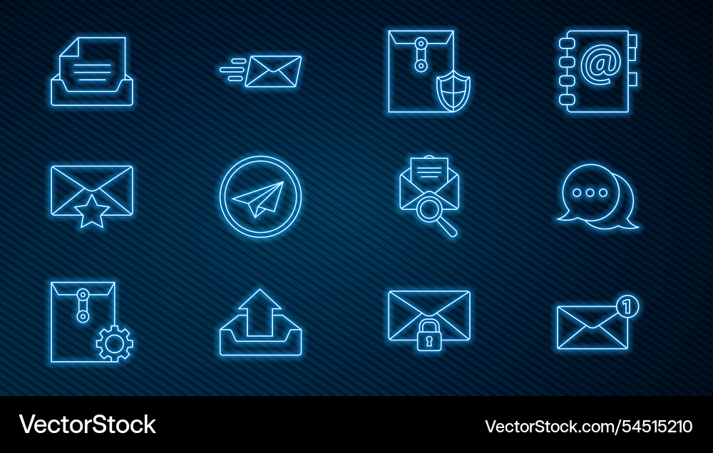 Set line envelope speech bubble chat with shield Vector Image