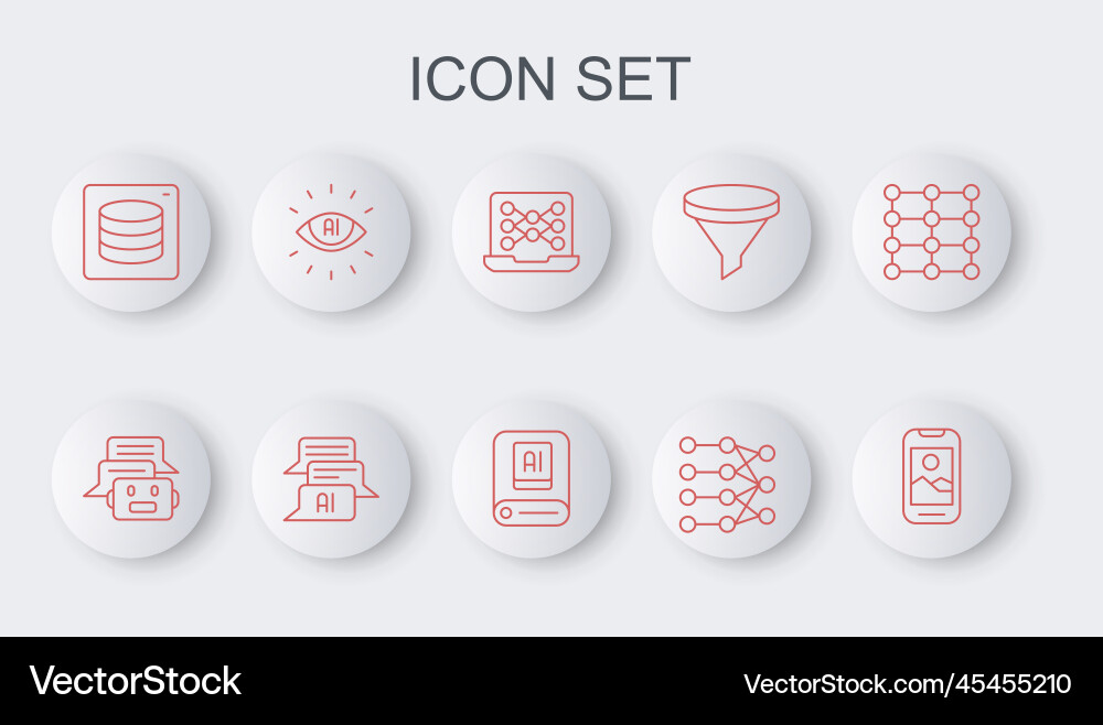 Set line mobile phone chat bot neural network Vector Image