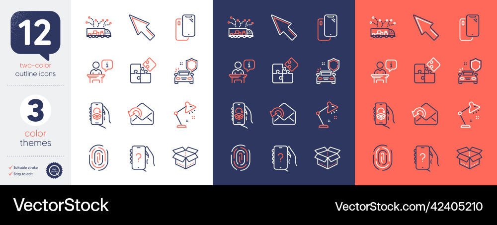 Set of delivery app puzzle and open box line Set of delivery app puzzle and open box line vector image