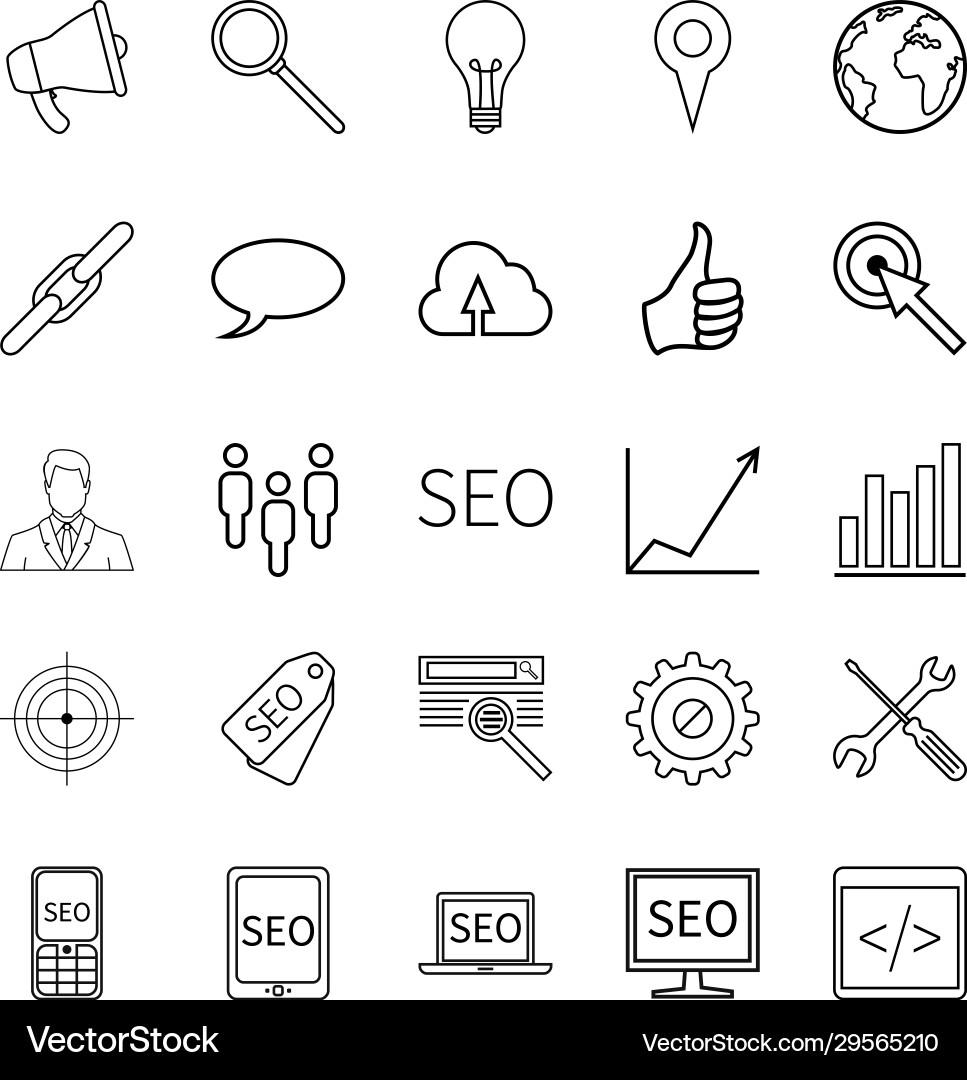 Set seo icons search engine optimization Vector Image