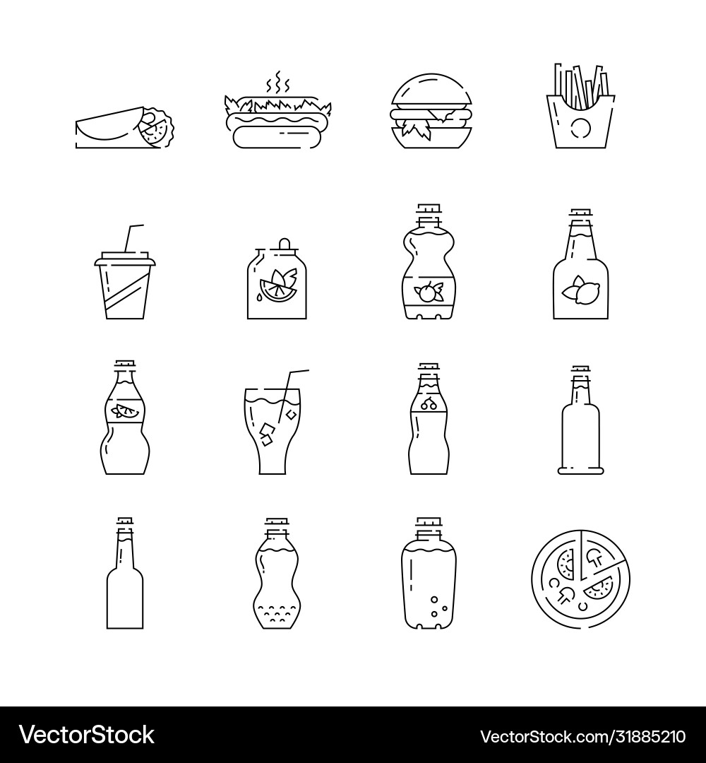 Soda bottles icon set in linear style Vector Image