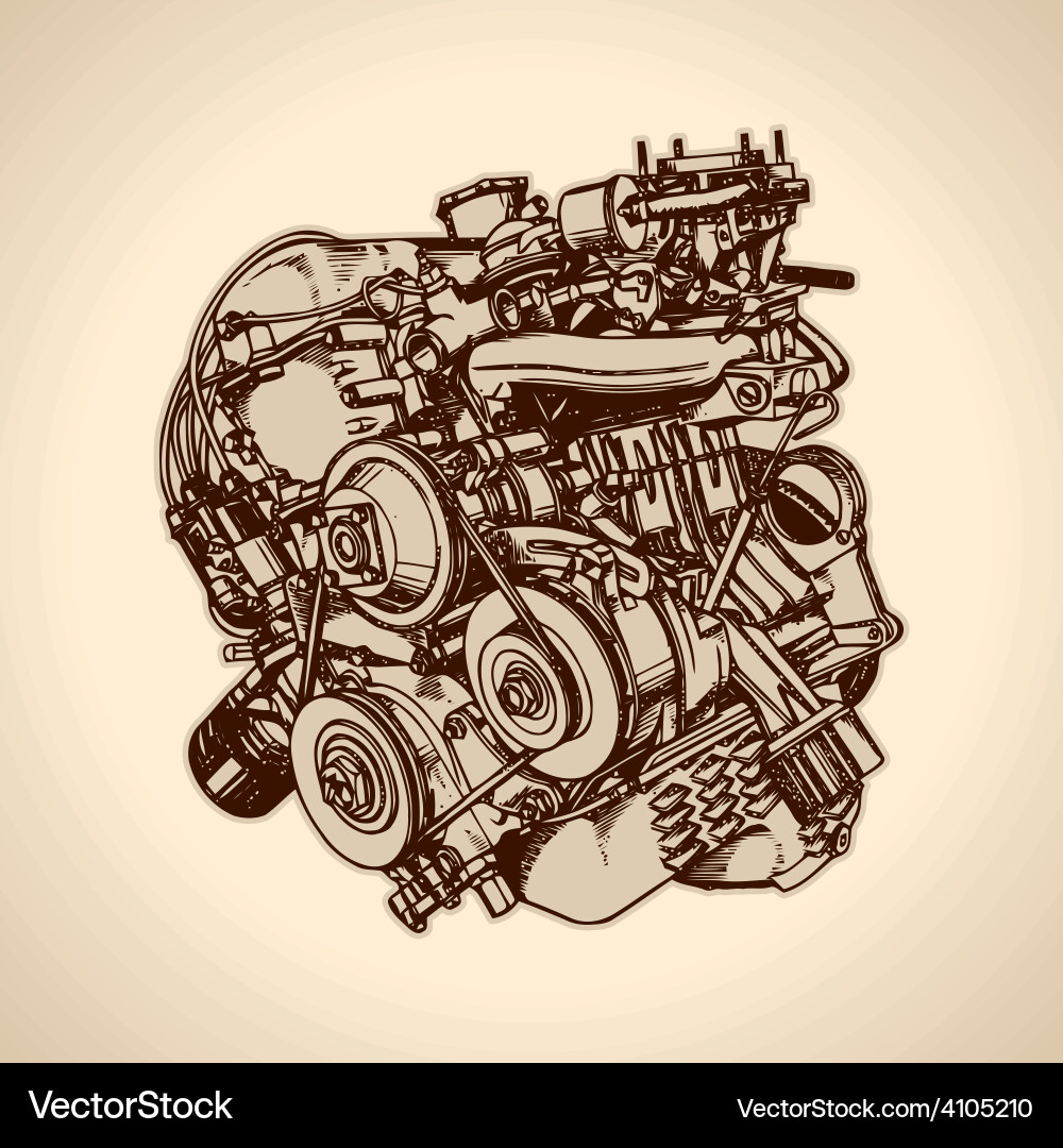 Vintage engine old picture Royalty Free Vector Image