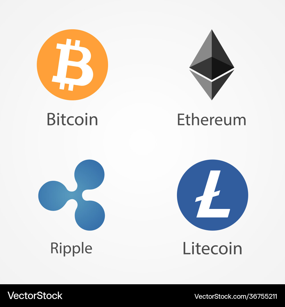Bitcoin ethereum ripple litecoin icons – Royalty-Free Vector | VectorStock