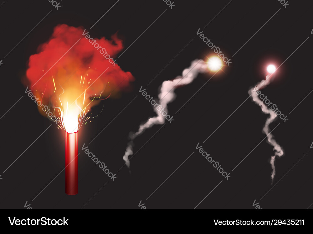 Burn red gun flare sos fire signal for emergency Burn red gun flare sos fire signal for emergency vector image