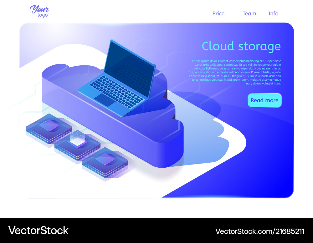 Cloud data storage web page template for websites Cloud data storage web page template for websites Vector Image