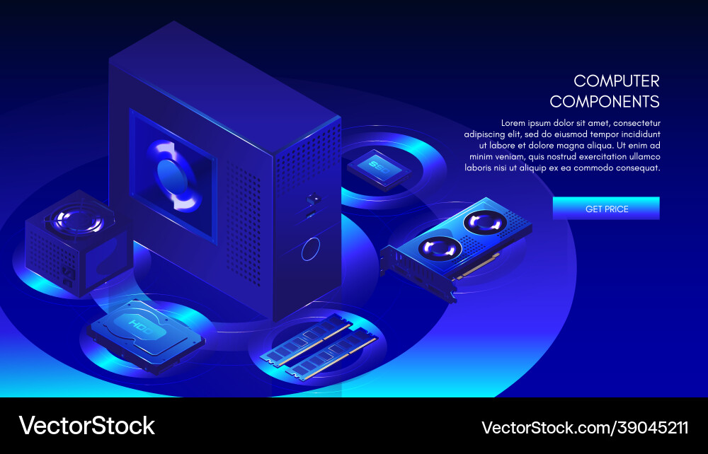 Computer components needed to build custom desktop Computer components needed to build custom desktop vector image