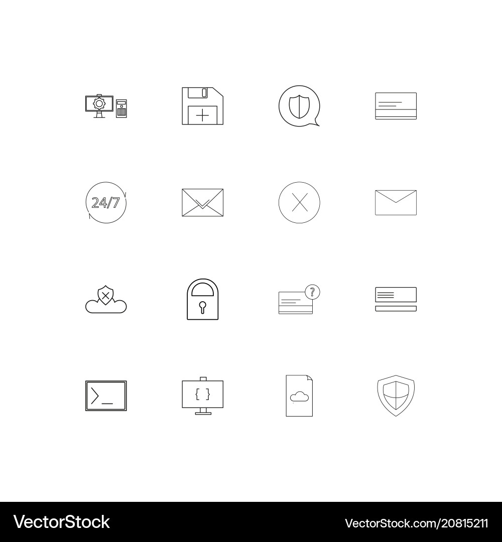 Cyber security linear thin icons set outlined vector image