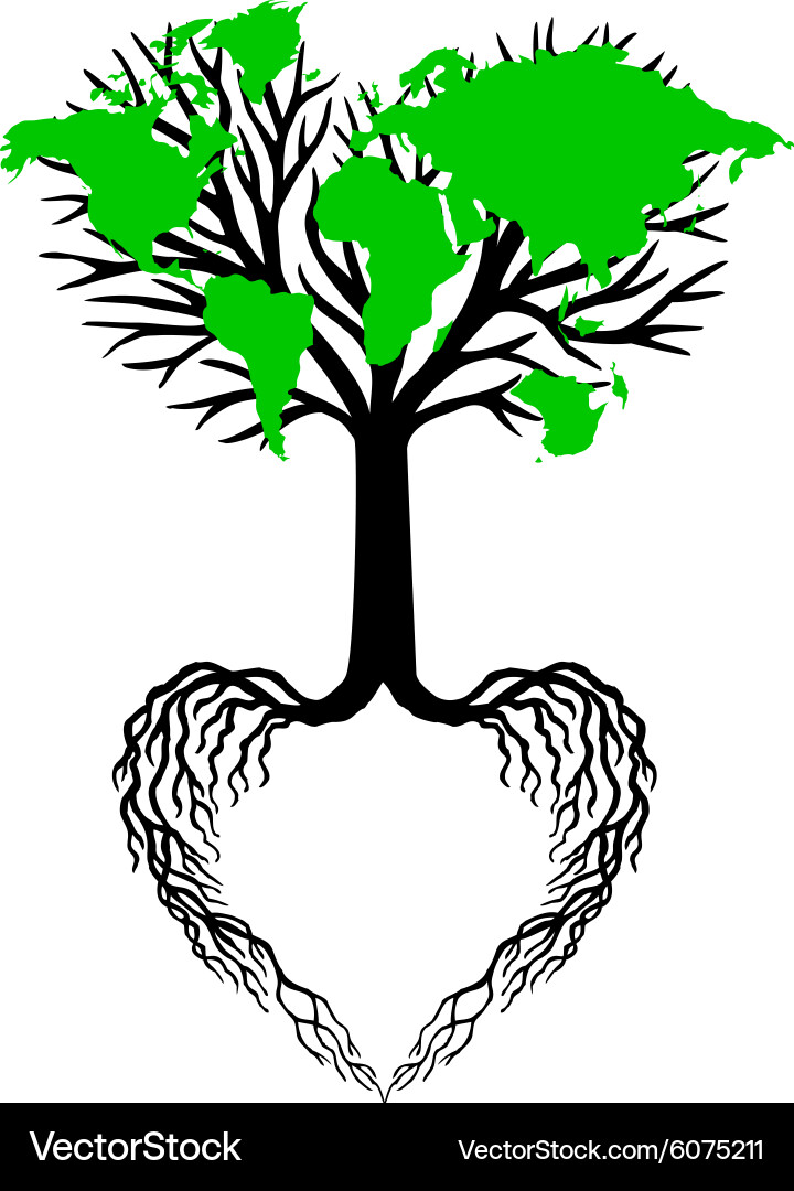 Heart Tree with World Map Vector Image