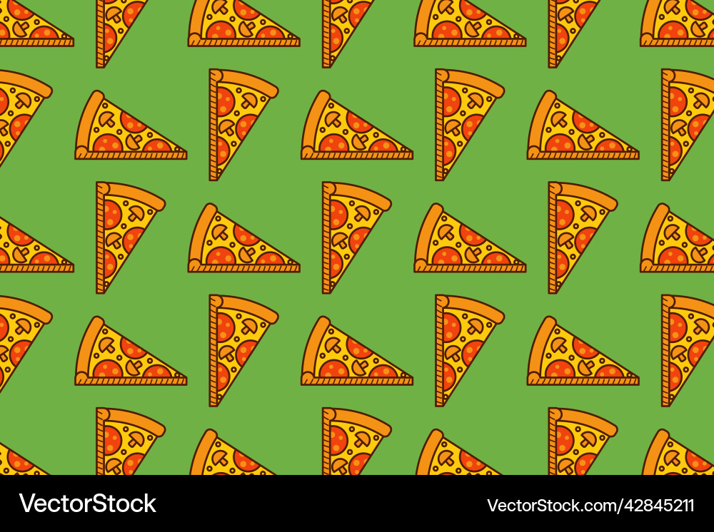 Pizza slice seamless pattern on green background Pizza slice seamless pattern on green background vector image