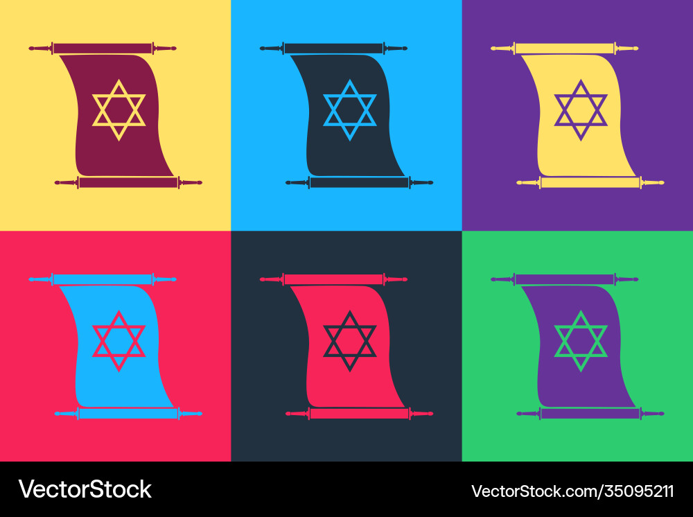 Pop art torah scroll icon isolated on color Pop art torah scroll icon isolated on color Vector Image