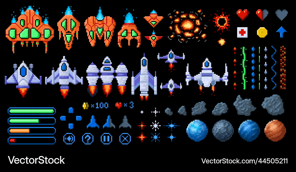 Retro Space Game Elements vector image