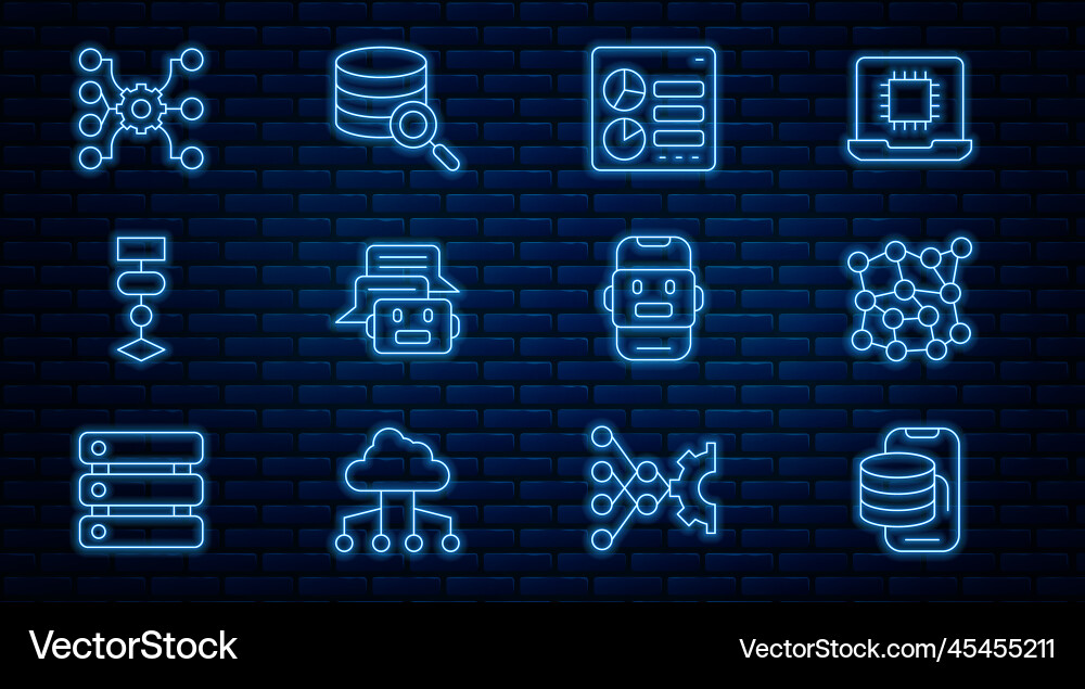 Set line cloud technology data transfer neural Set line cloud technology data transfer neural vector image