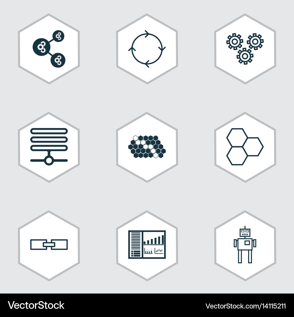 Set of 9 machine learning icons includes Vector Image