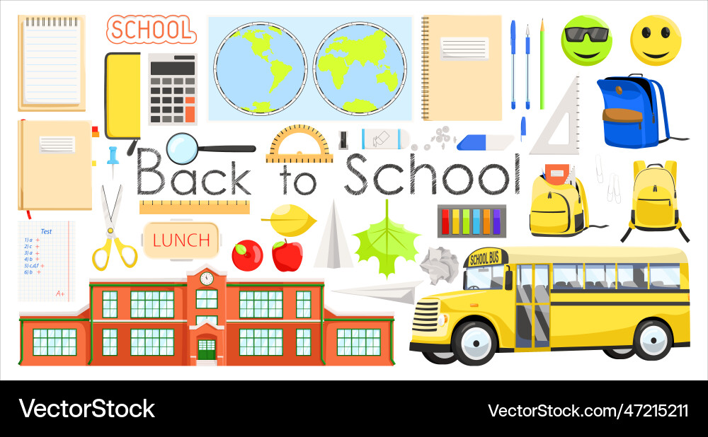Set of school item icons cartoon objects Set of school item icons cartoon objects Vector Image