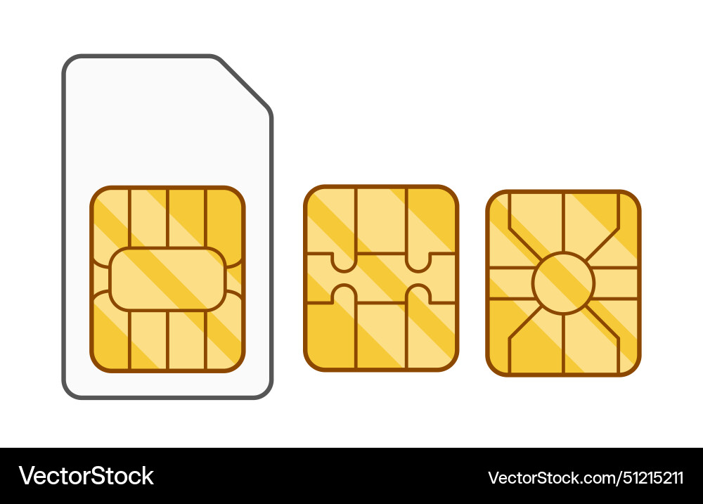 Set of three types sim card designs each Set of three types sim card designs each vector image