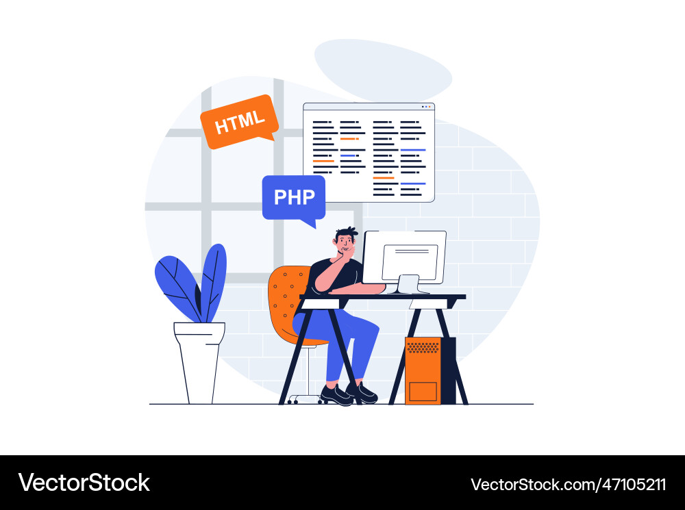 Webkonzept mit Charakterszene programmieren Webkonzept mit Charakterszene programmieren vektorbild