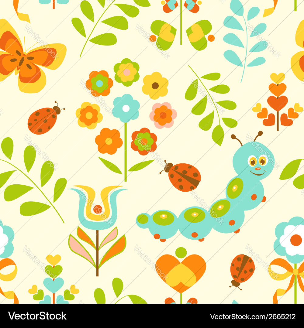 Cute Caterpillar Floral Pattern Vector Image