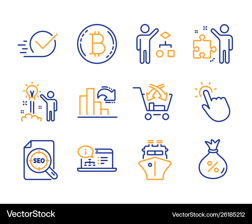 Decreasing graph bitcoin and algorithm icons set Decreasing graph bitcoin and algorithm icons set vector image