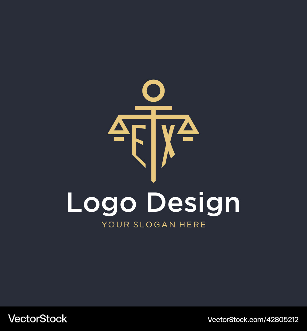 Ex initial monogram logo with scale and pillar Vector Image