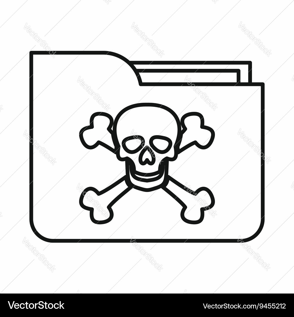File folder with a skull icon outline style vector image