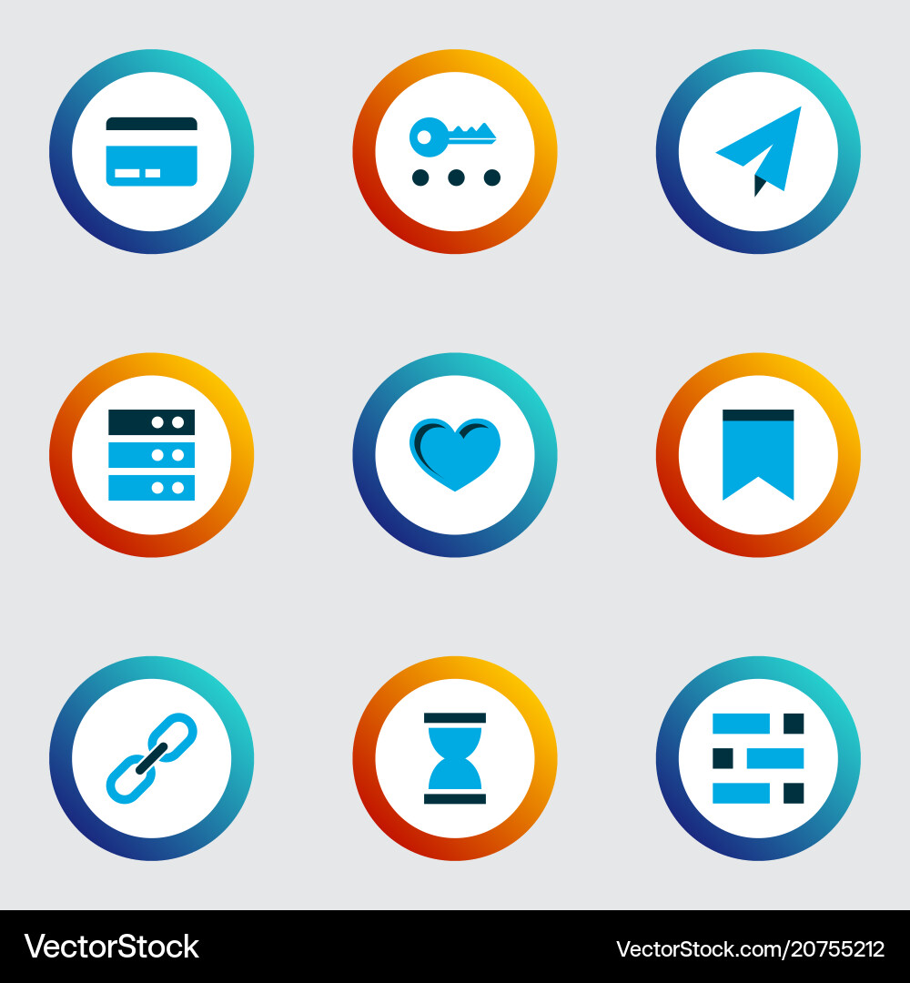 Interface icons colored set with link send Vector Image