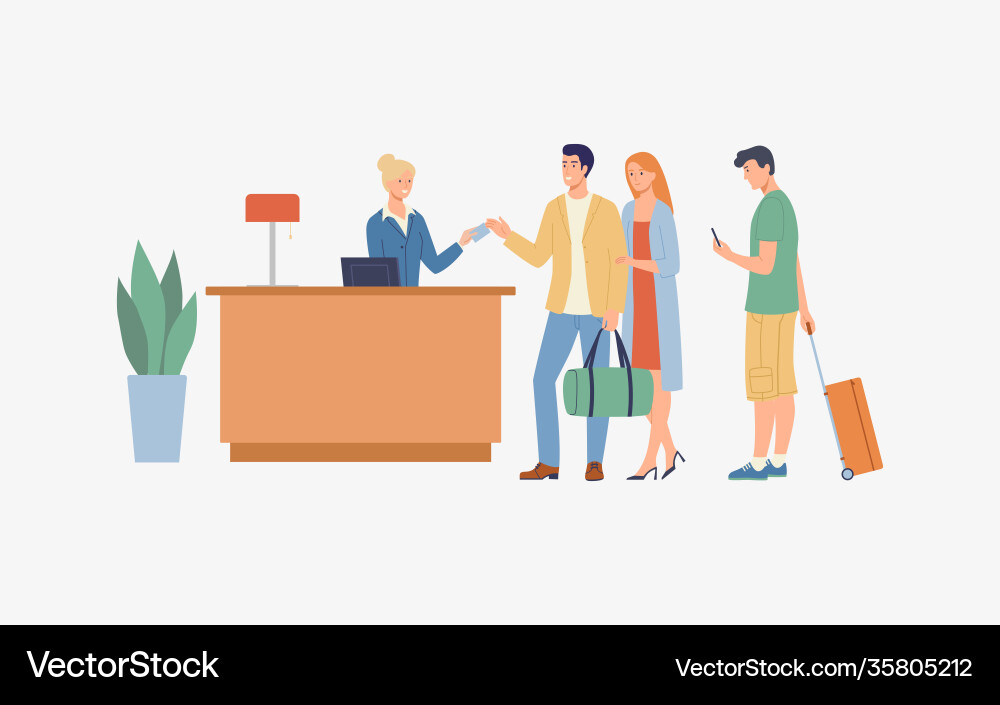 Lobby with tourists in queue vector image