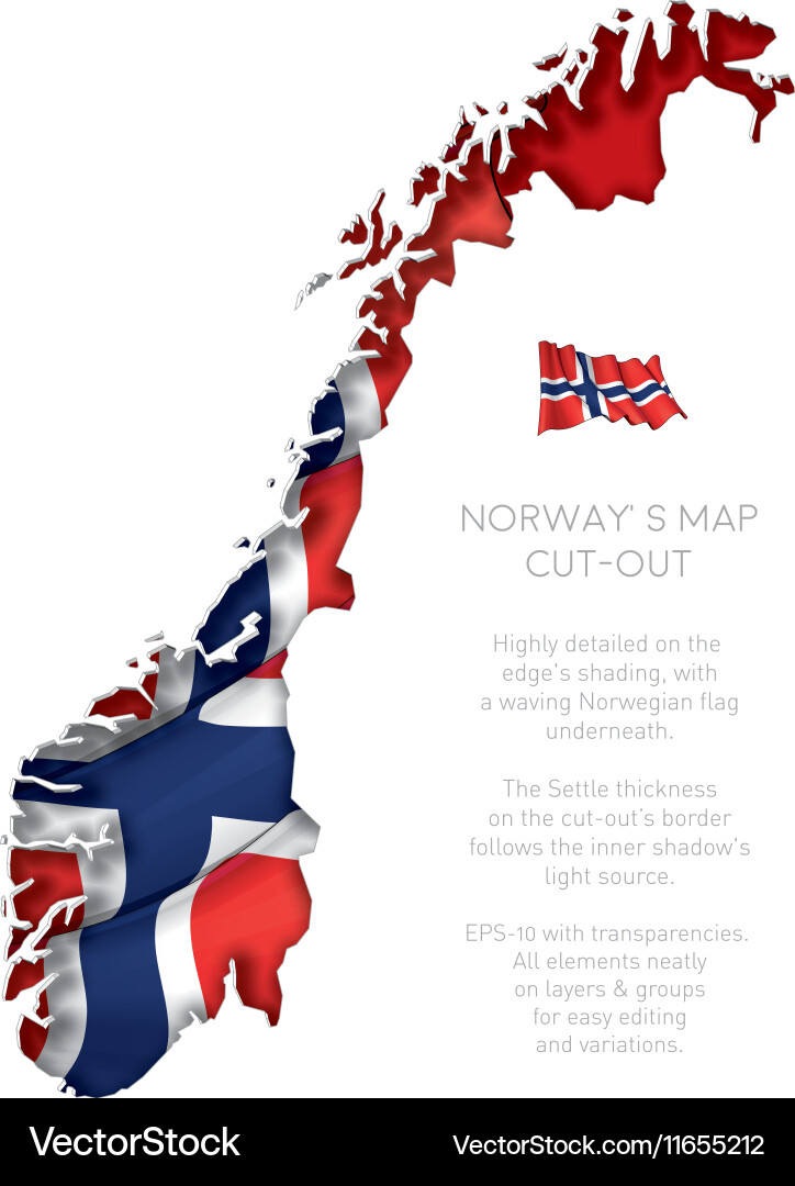 Norway Map with Waving Flag Vector Image