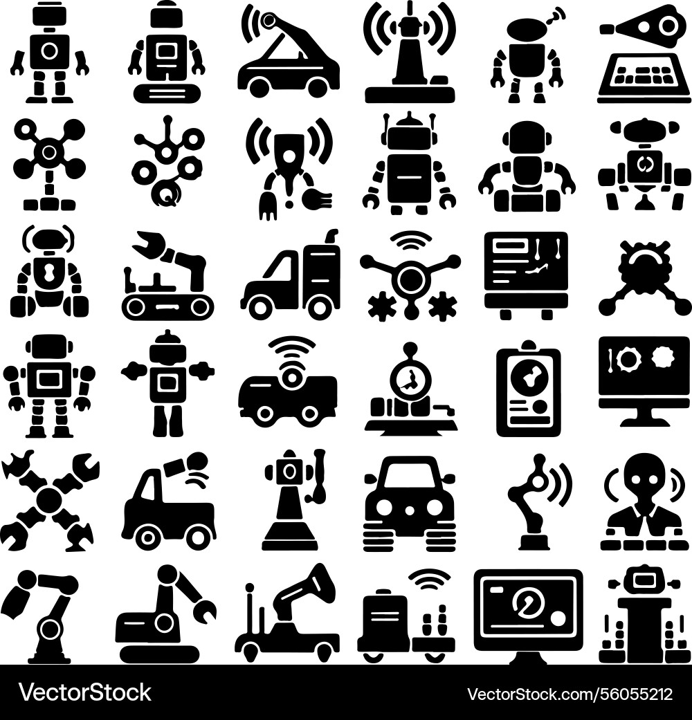 Robots automation icons silhouette with w Vector Image