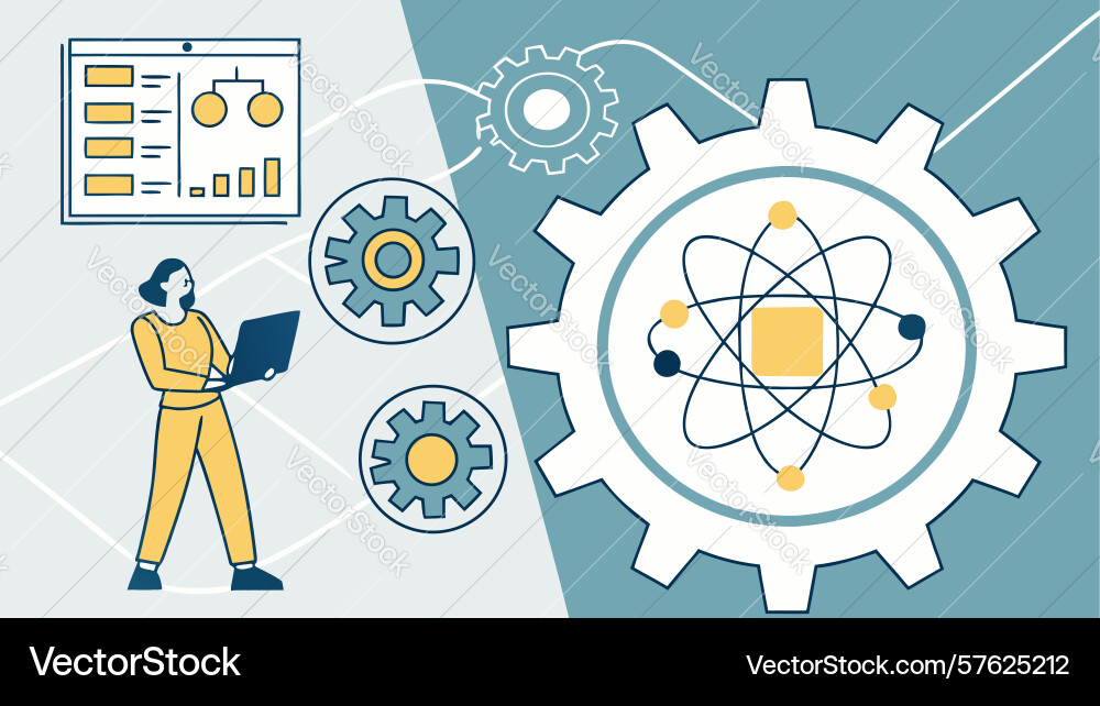 Scientist examining atomic structure quantum vector image