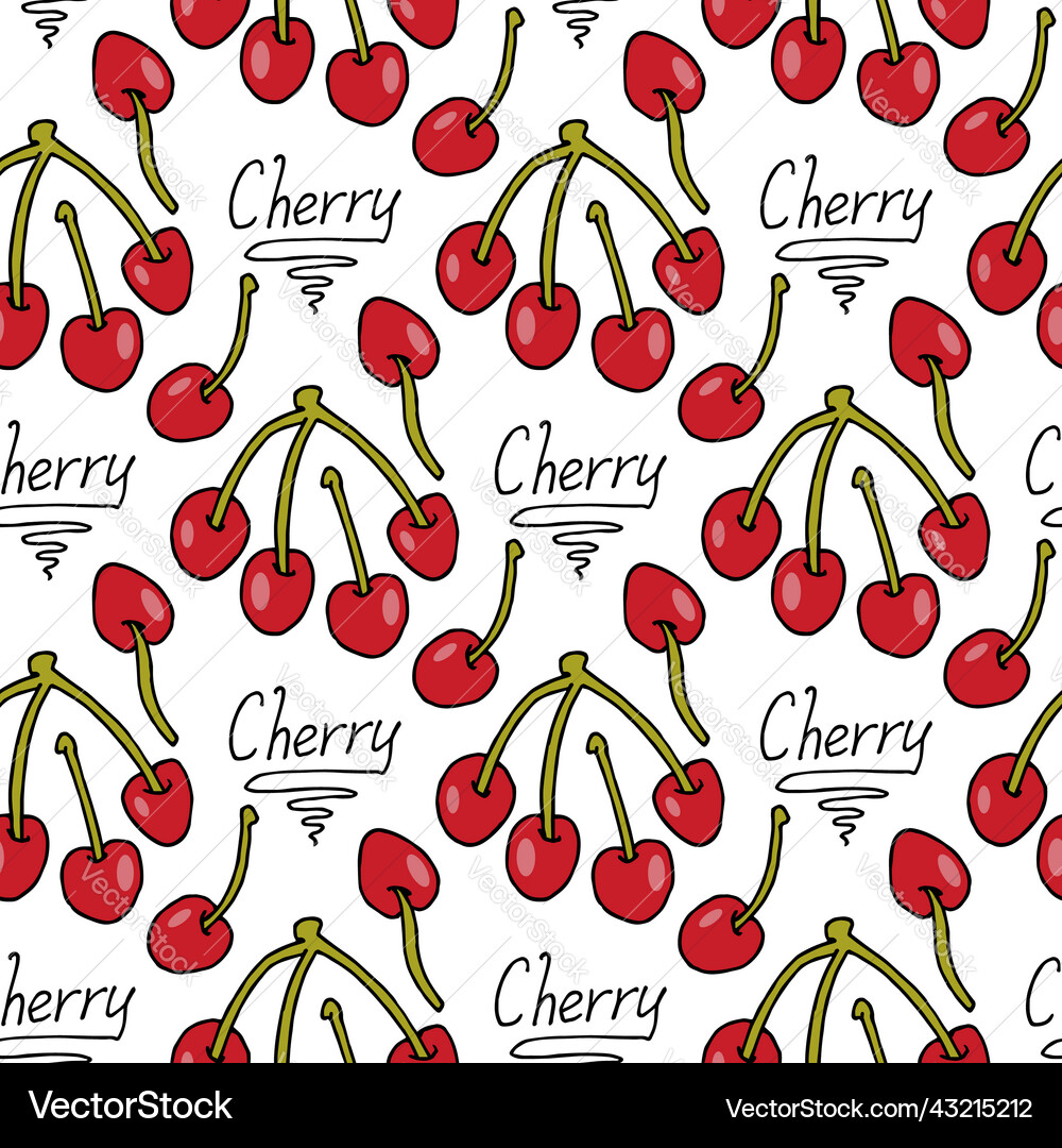Seamless pattern with cherry and text on white Seamless pattern with cherry and text on white vector image