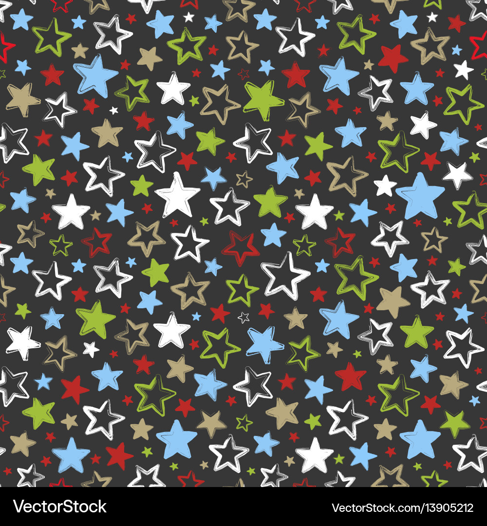 Seamless pattern with multicolored stars on dark Seamless pattern with multicolored stars on dark vector image