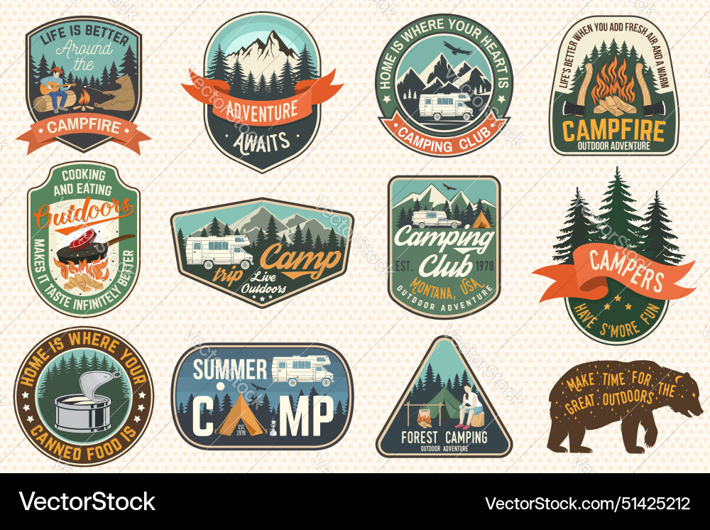Set of summer camp badges concept Set of summer camp badges concept vector image