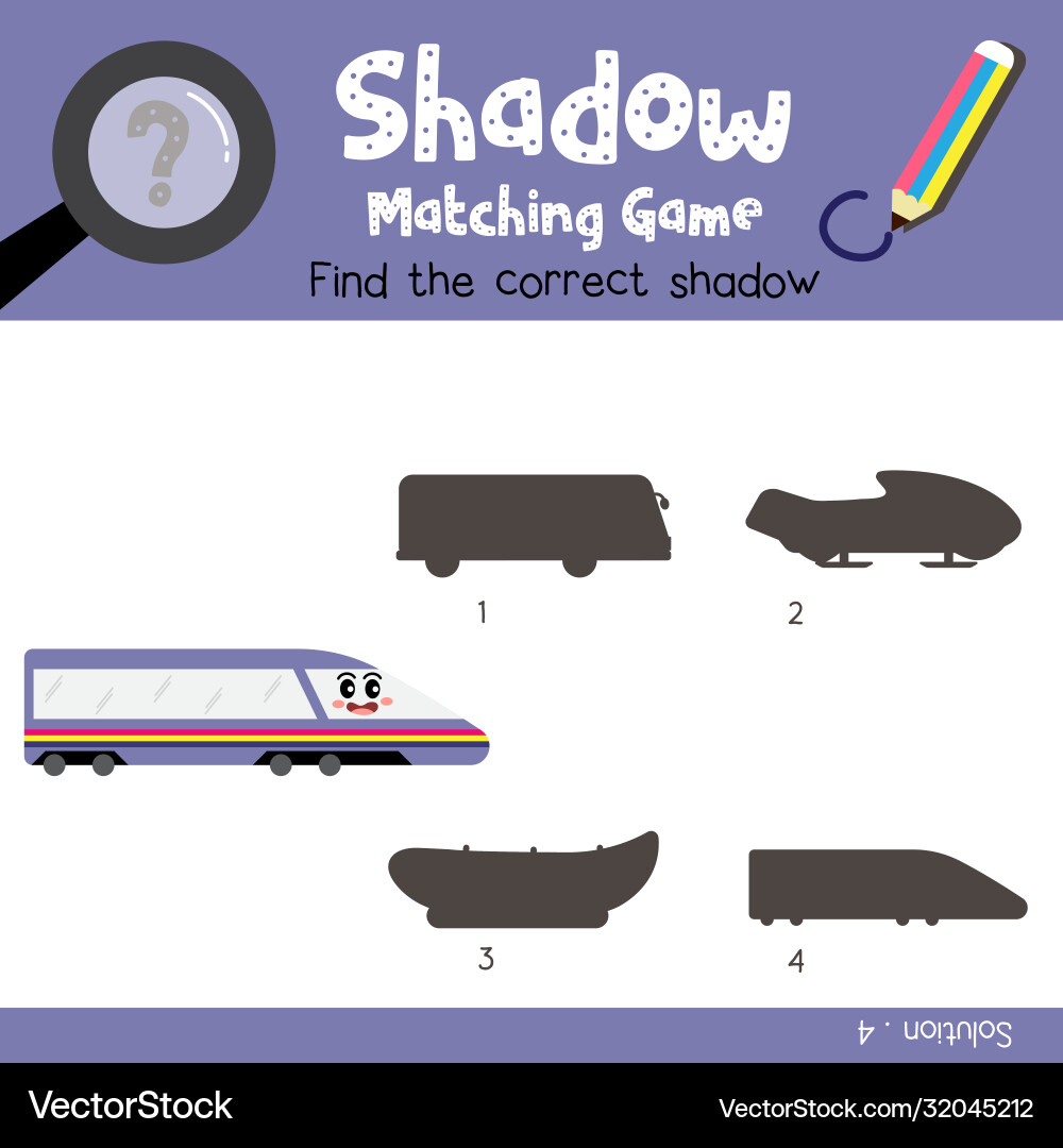 Shadow matching game bullet train side view Shadow matching game bullet train side view Vector Image
