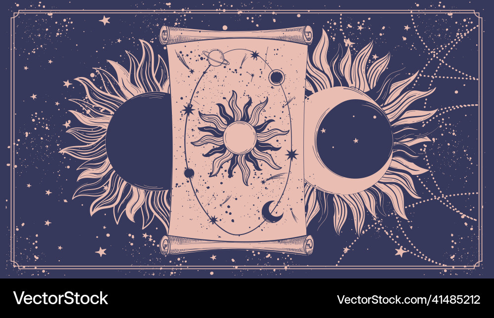 Universe device boho banner with ancient Universe device boho banner with ancient Vector Image