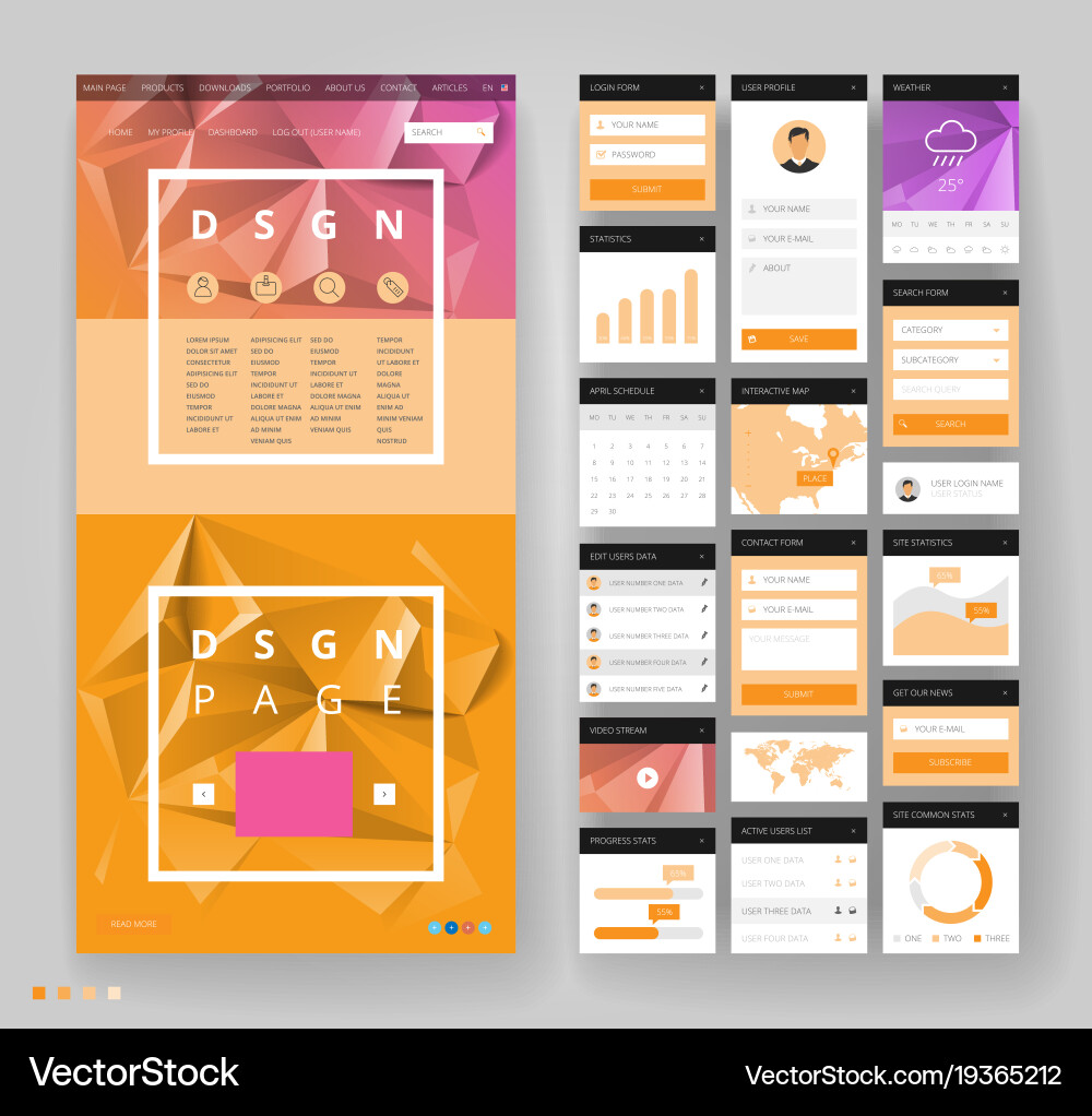 Website template design with interface elements vector image