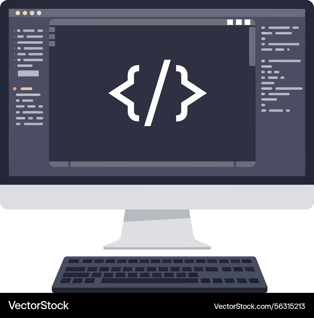 Coding Screen on Desktop Monitor vector image