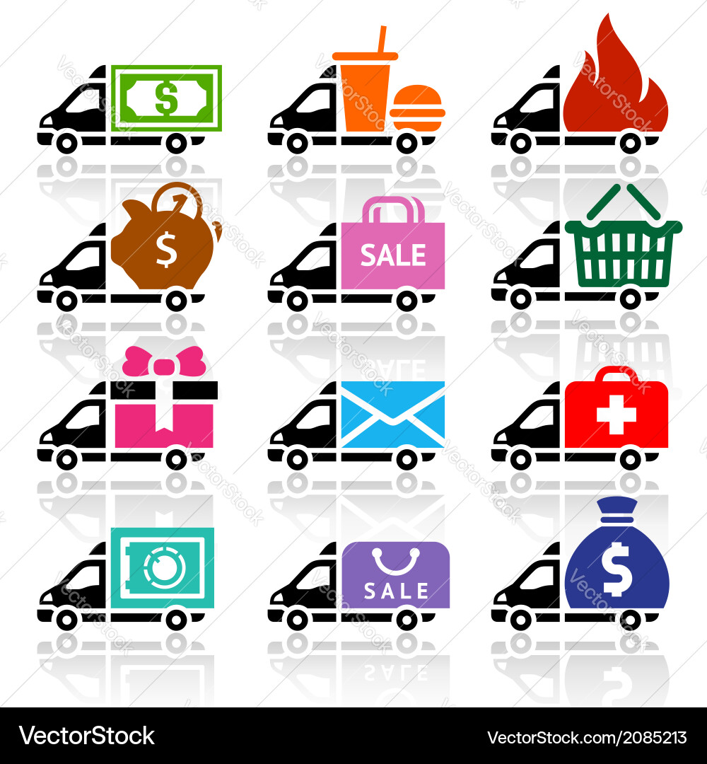 Delivery Truck Icons - Flat Set Vector Image