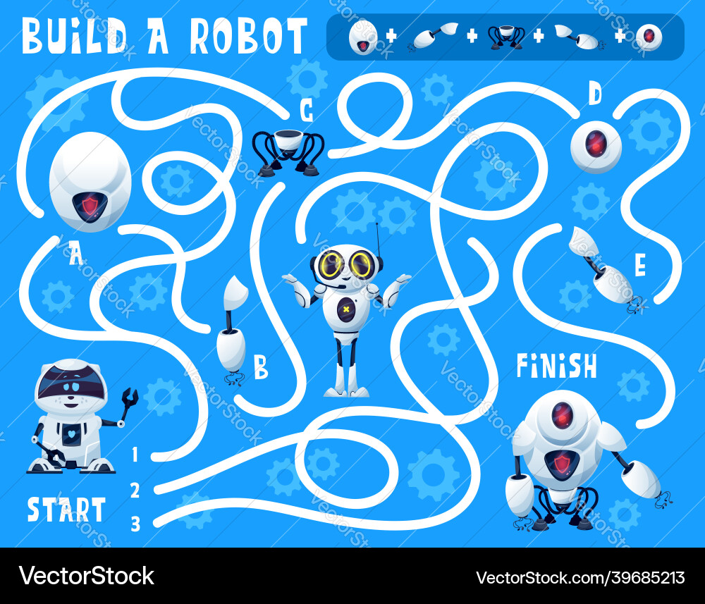 Kids game build a robot labyrinth maze with bots Kids game build a robot labyrinth maze with bots Vector Image