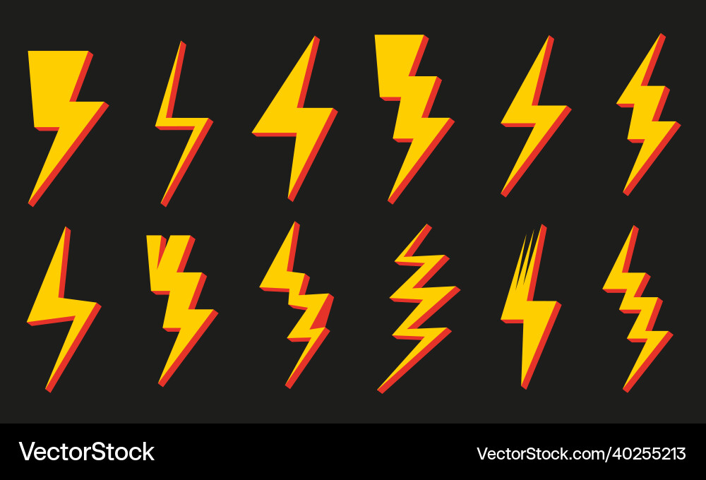 Lightning icon flat design set with shadows Lightning icon flat design set with shadows Vector Image