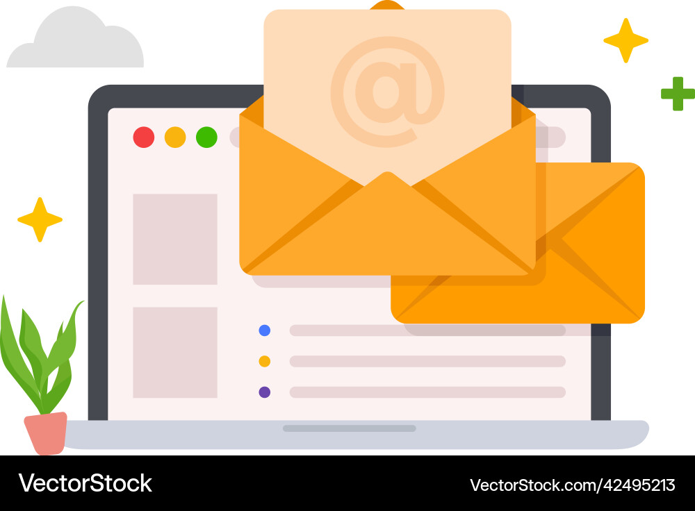 Mail service laptop with open pages web concept Mail service laptop with open pages web concept Vector Image