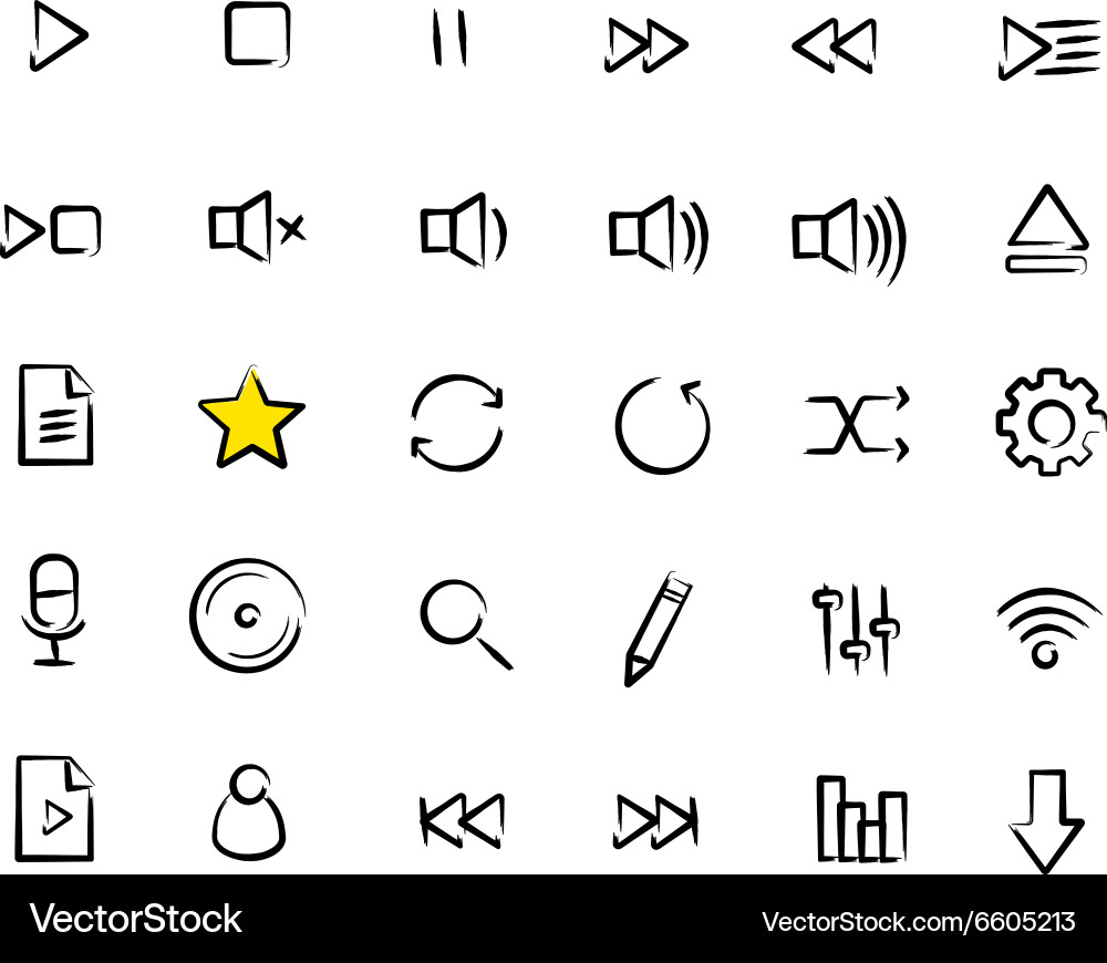 Multimedia sketch icons set vector image
