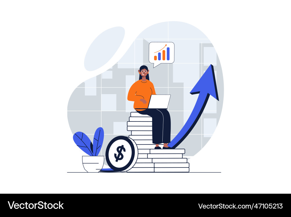 Sales performance web concept with character scene vector image