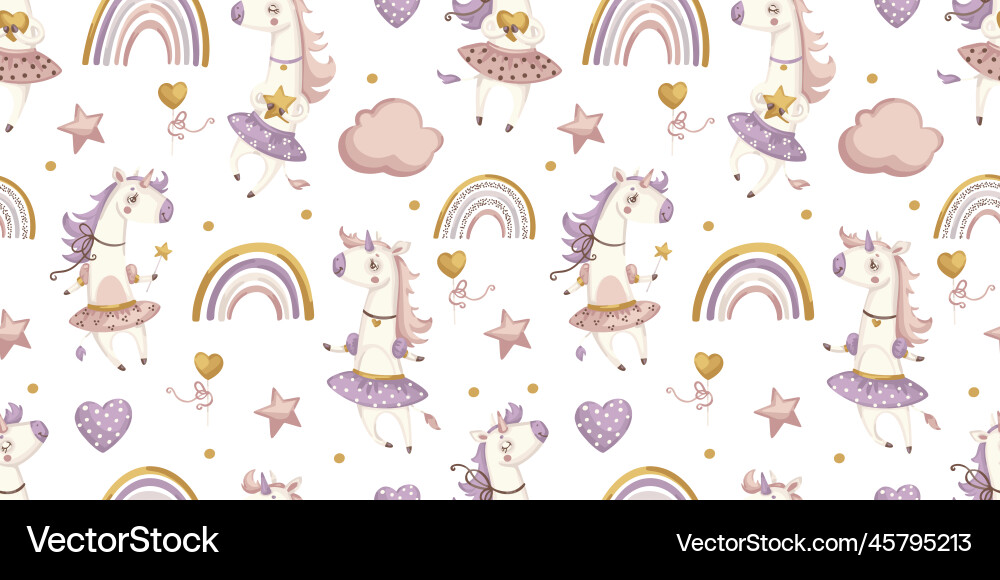 Seamless pattern with cute unicorn and rainbow Seamless pattern with cute unicorn and rainbow vector image