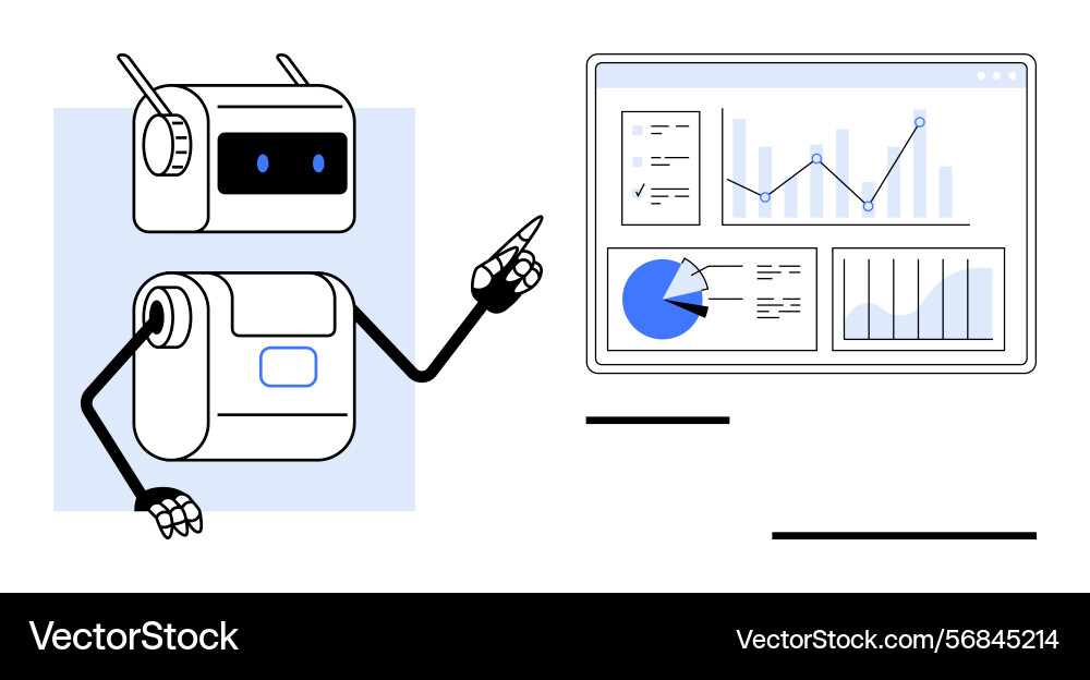 Ai robot analyzing data graphs and charts Ai robot analyzing data graphs and charts vector image
