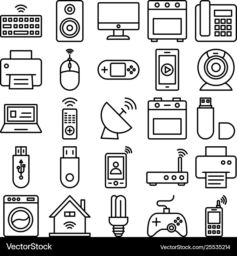 Electronics and devices isolated icons set Vector Image