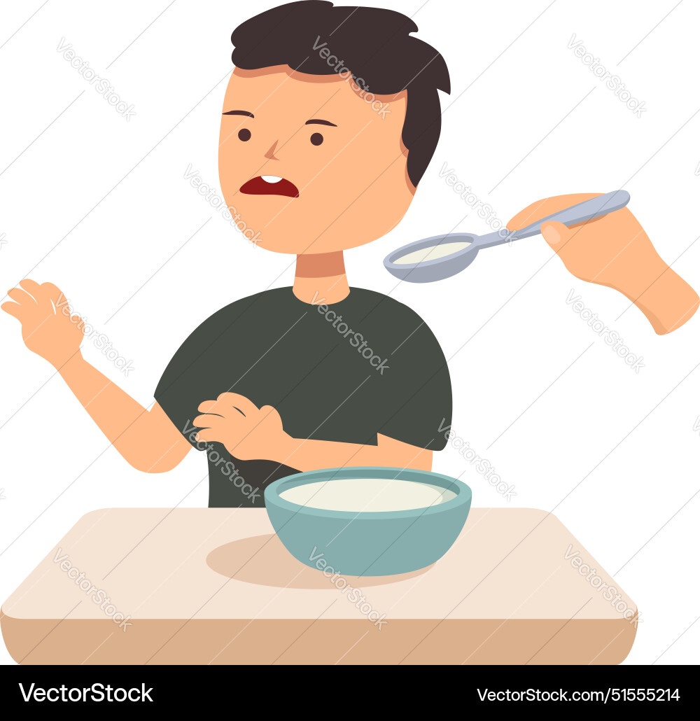 Kind weigert sich zu essen Suppe von Eltern gefüttert Kind weigert sich zu essen Suppe von Eltern gefüttert vektorbild