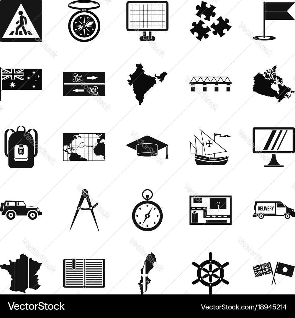 Map icons set simple style Vector Image