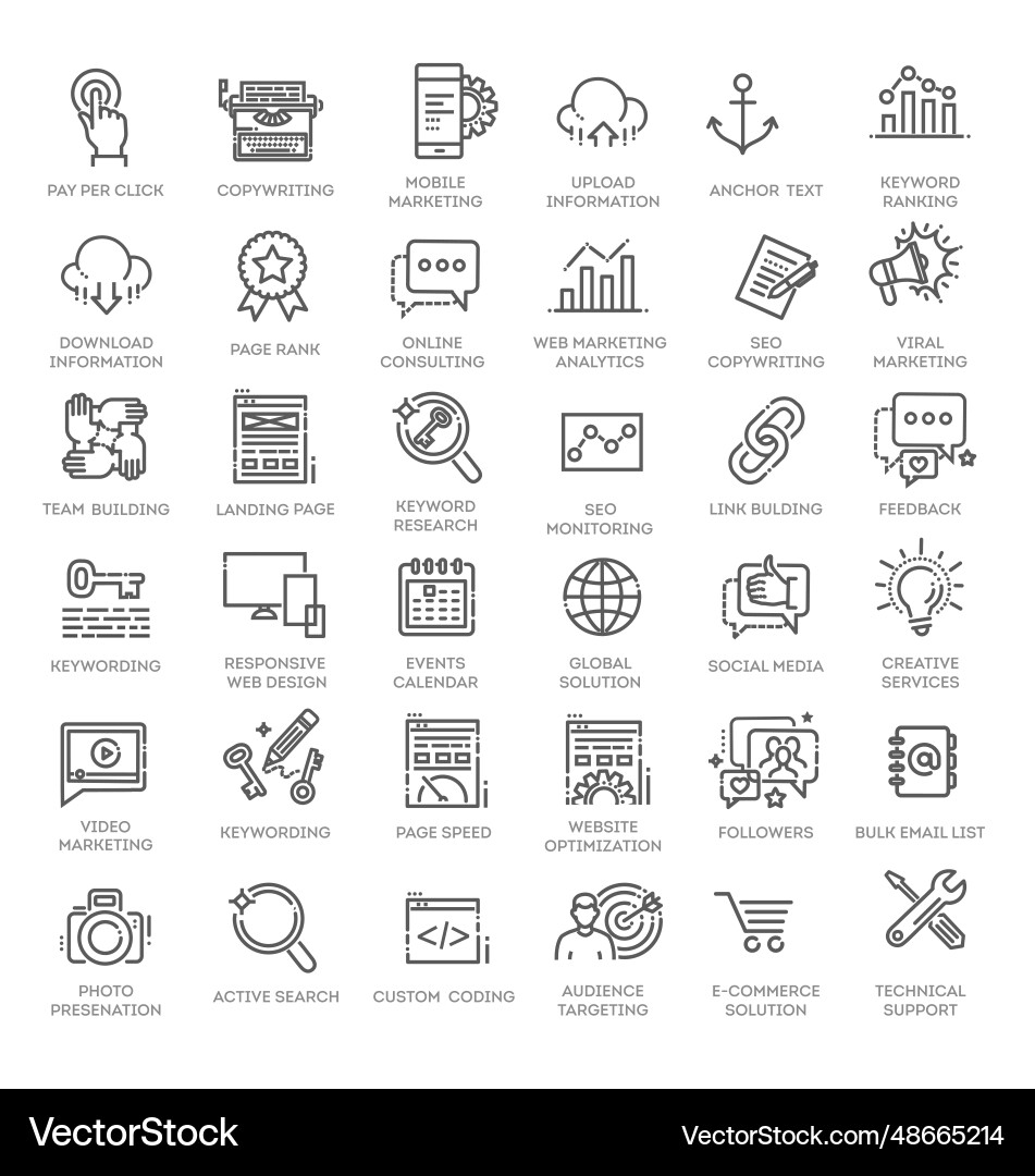 Outline web icons set - search engine optimization vector image